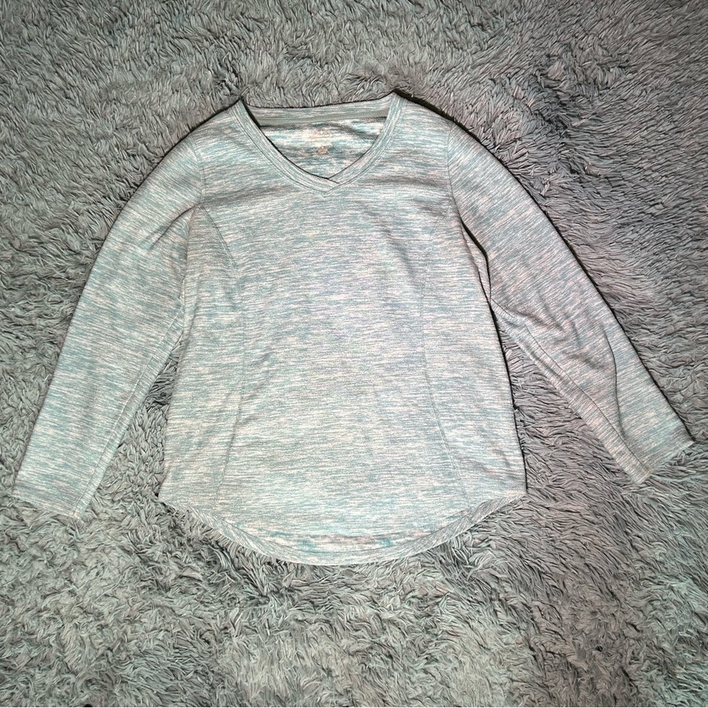 St. John's Bay Teal Active Wear V-Neck Light Blue Sweater Top 100% Polyester